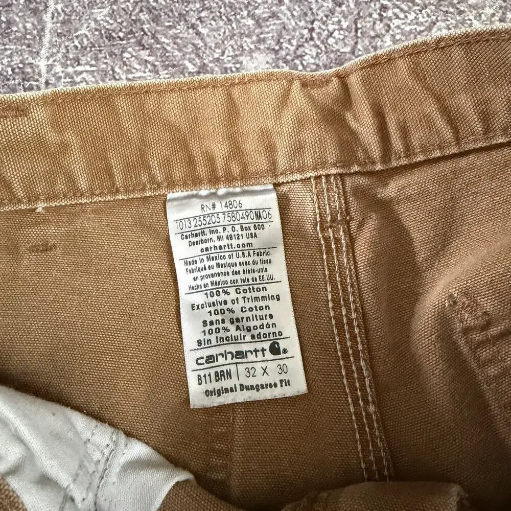 Men's Carhartt Loose Straight Washed Duck Brown Dungaree Work Pants Sz 32 X 30